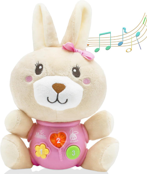 HAPTIME Baby Bunny Musical Toys, Newborn Girl Soft Plush Stuffed Animal, Infant Light Music Tummy Time Toy, 1st Birthday Baby Girl Shower Gift for...