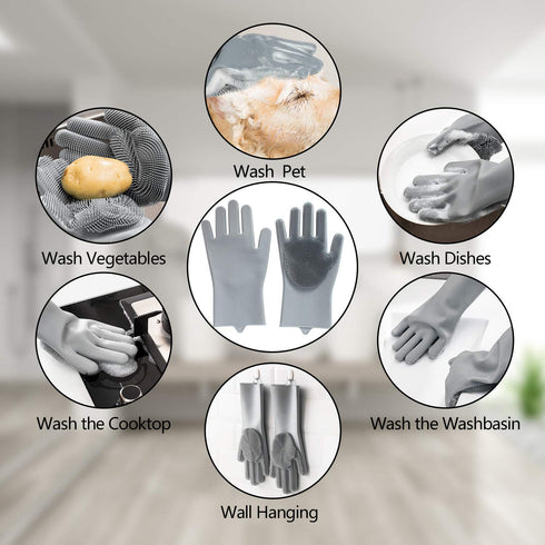 Pet Grooming Gloves - Gentle Dog Bathing Shampoo Brush - Massage Mitt with Enhanced Five Finger Design - Efficient Deshedding Glove for Dogs, Cats...
