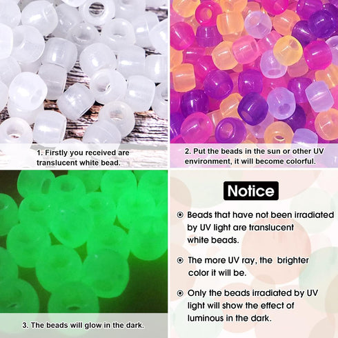 Korlon 1000 Pcs UV Beads, Glow in The Dark Pony Beads for Friendship Bracelets, Necklace Making, 8mm Kandi Hair Bead Sun Sensitive Color Changing ...