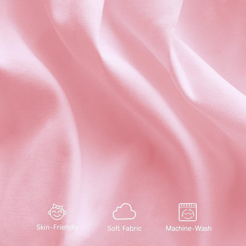 Pink Crib Skirt Pleated with White Lovely Pompoms, Bedding Dust Ruffle for Girls, 14" Drop, Fit All Standard Crib Bed, Fade Resistant Crib Bed Ski...