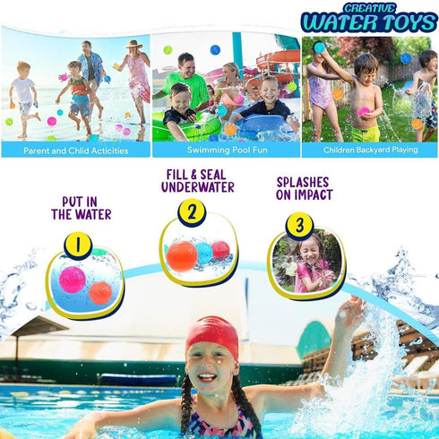 Water Balloons Magnetic Reusable Summer Water Toy Kids Outdoor Activities Self-Sealing Water Bomb Kids Pool Beach Bath Quick Fill Water Splash Bal...