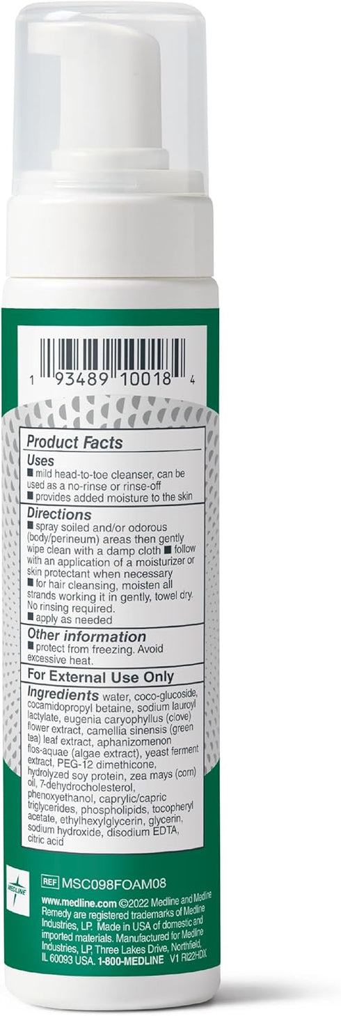 Medline Remedy Specialized No-Rinse Foam Cleanser, Gentle Skincare Solution, 8 oz. Bottle...