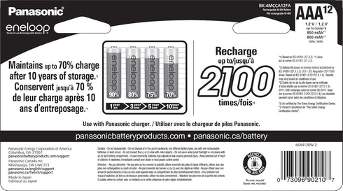 Eneloop Panasonic BK-4MCCA12FA AAA 2100 Cycle Ni-MH Pre-Charged Rechargeable Batteries, 12-Battery Pack...