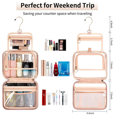 CUBETASTIC Clear Makeup Bag for Women, Transparent Cosmetic Organizer Case for Travelling, Hanging Toiletry Bag for Travel Essentials 3 Comparment...