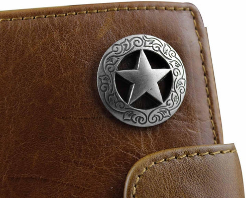 Men's Genuine Leather Biker Star Zipper Card/Money Chain wallet Purse...