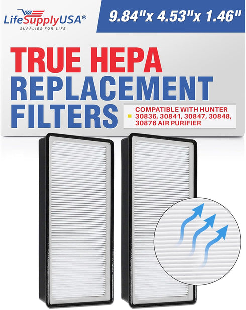 LifeSupplyUSA True HEPA Filter Replacement Compatible with Hunter 30836, 30841, 30847, 30848, 30876 Air Purifier (2-Pack)...
