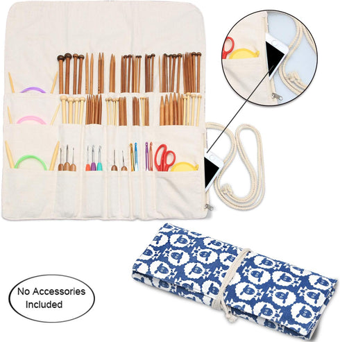Teamoy Knitting Needles Holder Case(up to 14 Inches), Rolling Organizer for Straight and Circular Knitting Needles, Crochet Hooks and Accessories,...