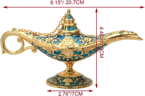 LAUYOO Classic Aladdin Magic Genie Lamp Legend Wishing Light Costume Lamp Metal Carved Arabian Props for Home Tabletop Decoration Party Birthday H...
