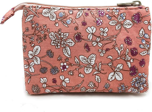 Women Small Zipper Coin Purse - Handmade Fabric Flower Embroidered Change Pouch - Cotton Double Zipper Wallet...