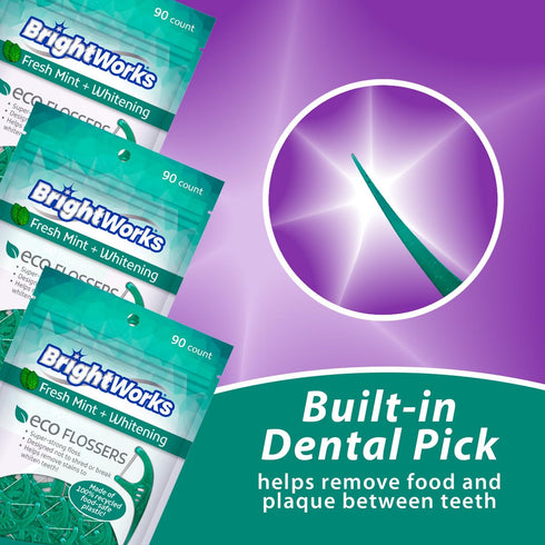 Brightworks ECO Sustainable Floss Picks - 270 Count - Made in USA100% Post-Consumer Recycled Plastic, Super Strong Mint-Flavored Floss with Micro-...