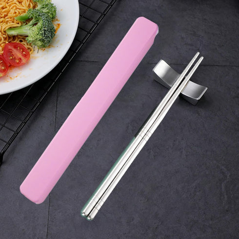Metal Chopsticks 1 Pair Reusable Chopsticks Stainless Steel Chopsticks with Pull Design Case Portable Utensil for School Home Office Camp Travel B...