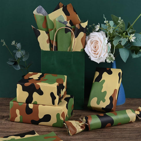 100 Sheets 20 * 14 Inches Camo Tissue Paper for Gift Wrapping, Green Black Camouflage Tissue Paper for Gift Bags for Birthday Camping Themed Party...