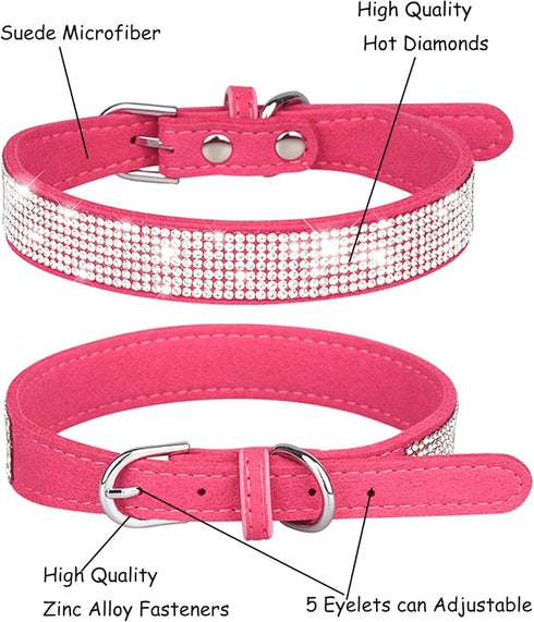 Bling Dog Collar for Small Medium Large Dogs, Rhinestone Dog Collars for Girl and boy Dog, Diamond Puppy Collars, Adjustable Leather Suede SOFE Ca...