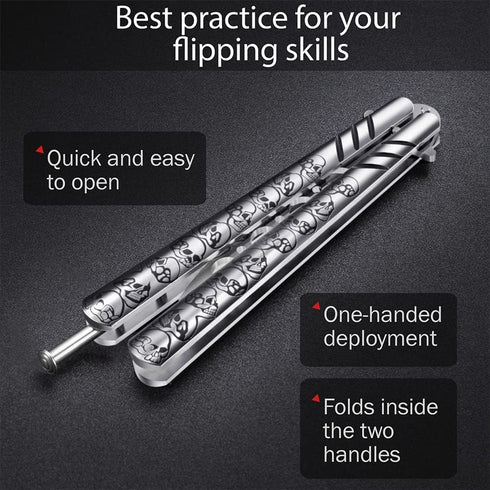 GOOD WORKER Butterfly Knife Trainer - Balisong Trainer - Balisong Butterfly Knives NOT Real NOT Sharp Blade - Practice Butterfly - Black Dull Tric...