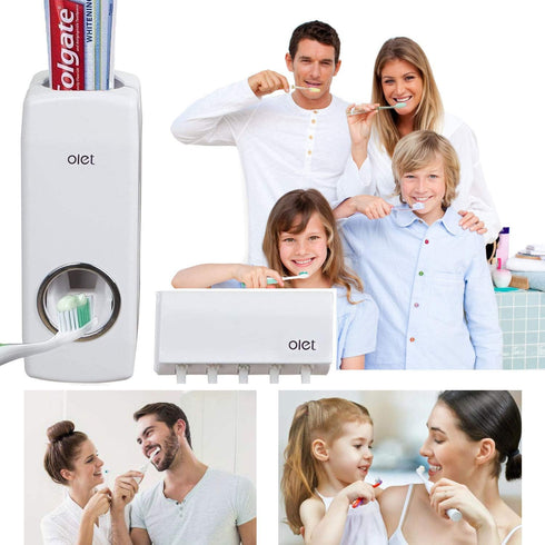 Hands Free Toothpaste Dispenser Automatic Toothpaste Squeezer with 5 Toothbrush Holds,No Power Required(White)...