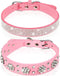 2 Pieces PU Leather Dog Collar Pink Rhinestone Pet Collar Flower Pattern Studded Dog Collar Adjustable Bling Puppy Collar PU Leather Crystal Pet C...