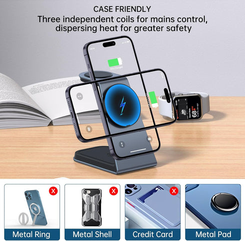Magnetic Wireless Charger for iPhone, iWatch Charger Compatible with S2-S9,3 in 1 Wireless Charging Station Compatible with iPhone15/14/13/12 and ...
