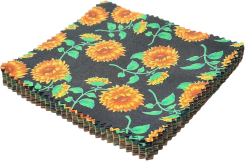 iNee Charm Packs for Quilting 5 inch, Precut Cotton Quilting Fabric Bundle, 48-5" Charm Squares, Sunflower...