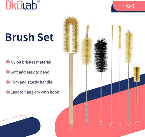 Cleaning Brush Set, 7PCS of Brush Cleaner for Labware, Tube, Bottle with Pipes, Narrow Nozzles, Nylon Bristles Material, CBS7A1...