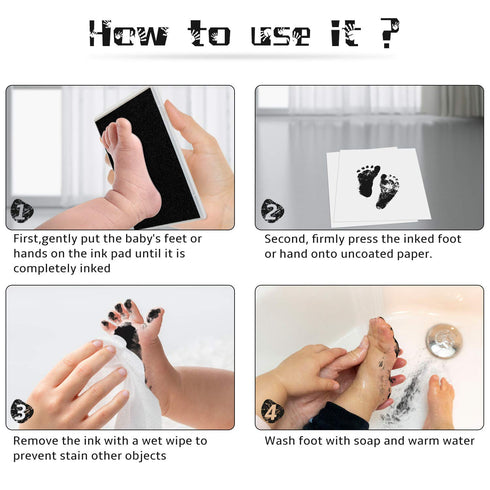 Ink Pad, 5x4'' Washable Non-Toxic Ink Stamp Pad for Baby Footprint Handprint, Black...