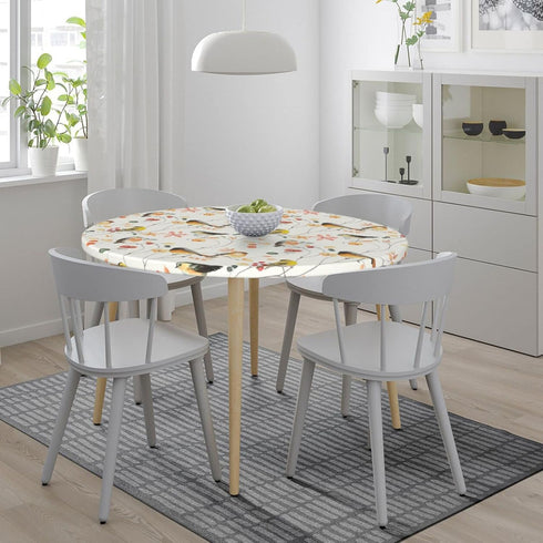 WOAIDY Elastic Round Fitted Tablecloth, Fit Bird Design, Stretchable Polyester Fabric for Kitchen, Dining Party Decor, 40"- 44" Table Cover (Small...