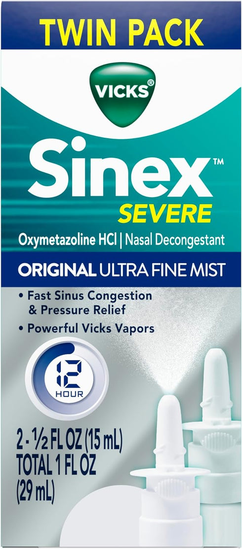 Vicks Sinex SEVERE Nasal Spray, Original Ultra Fine Mist, Decongestant Medicine, Relief from Stuffy Nose due to Cold or Allergy, & Nasal Congestio...