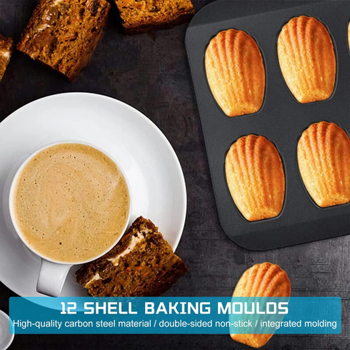 2 Pack Madeleine Pan, Spherical Scallop Madeline Bakeware 12-Cavity Heavy Duty Nonstick Madeleine Trays for Oven Baking...