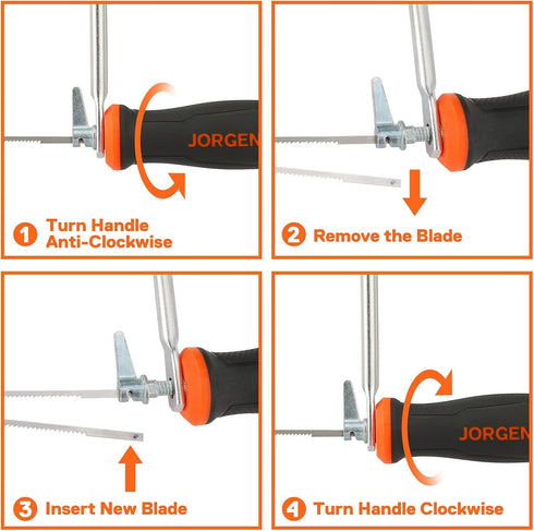 JORGENSEN Pro Coping Saw, Coping Frame and Extra 2pcs 6-1/2 Inch Replacement Blades Set for Woodworking, Plastic, Rubber, and Soft Metal Cutting...