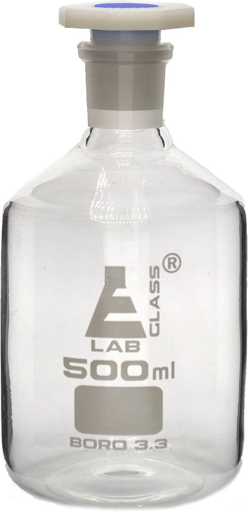 EISCO 500mL (16.9oz) Glass Reagent Bottle with Acid Proof Polypropylene Stopper, Borosilicate 3.3 Glass Labs...