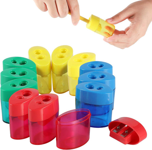 KIDMEN 2 Holes Pencil Sharpener,Pencil Sharpener for Kids,Pencil Sharpener Handheld-12 Pack...