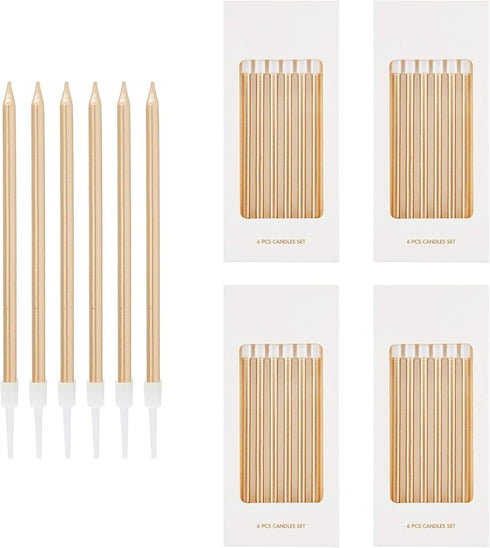 24 Count Metallic Birthday Candles Slow Burning Happy Birthday Cake Candles Long Thin Cake Cupcake Candle in Holders for Lucky Party, Wedding Part...