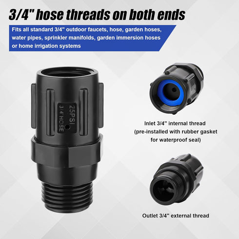 2pcs Water Pressure Regulators 25PSI with Pipe Sealant Tape, 3/4" Thread Garden Hose Pressure Regulator Drip Irrigation Tubing Adapter Low Flow Va...