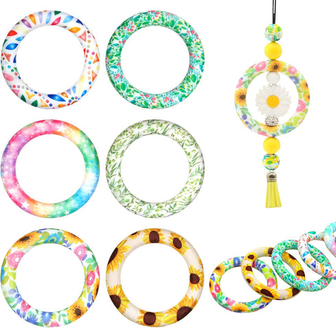 6 Pcs Silicone Beadable O Ring, 65mm Round Silicone Loop with 2 Hole Focal Frame Silicone Pendant for DIY Keychain, Jewelry Making, Necklace, Hang...