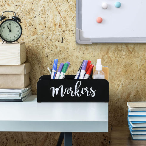 MyGift Whiteboard Marker Holder, Black Acrylic Wall Mounted or Tabletop Dry Erase Marker/Eraser/Cleaner Caddy with Cursive MARKERS Label...