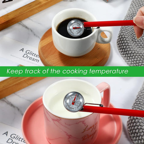 6 Pcs Stainless Steel Kitchen Thermometer with 5 Inch Long Stem 1 Inch Dial Thermometer Milk Frothing Food Thermometer for Oven Probe Meat Grill B...