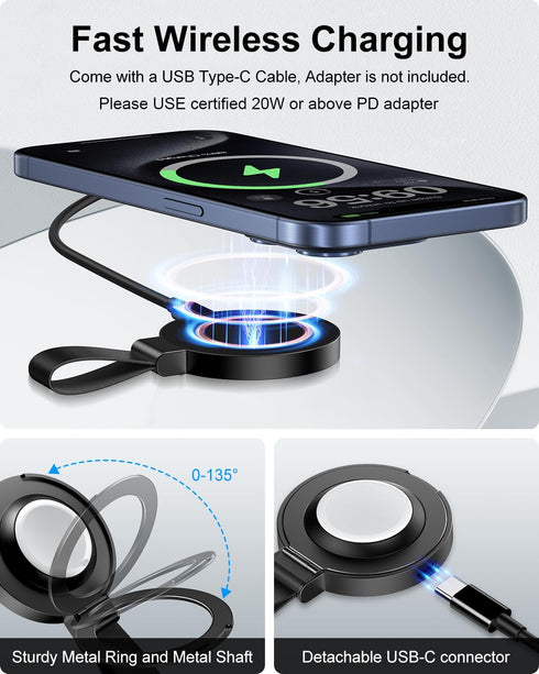 Meifigno Magnetic Wireless Charger (Plug to use), Fast Charging Pad with Kickstand, Mag Safe Wireless Charger with USB C Cable for iPhone 15/14/13...