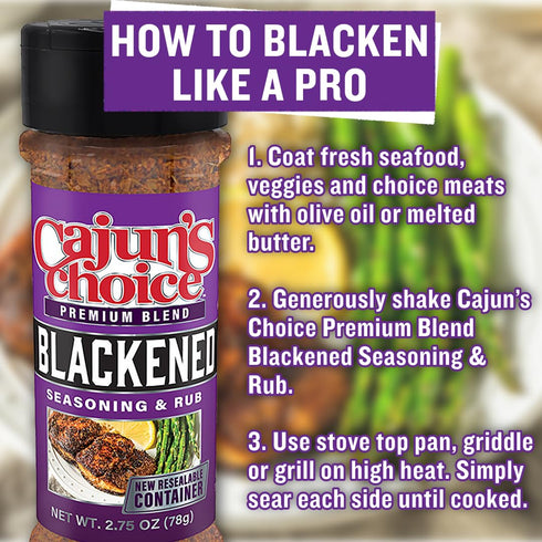 Cajun's Choice Blackened Seasoning - 2.75 oz Jar, All Natural, Low Salt, Gluten-Free - Authentic Louisiana Spice for Fish, Wings & BBQ...