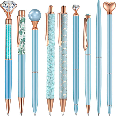9 Pcs Ballpoint Pens Set Metal Crystal Diamond Pen Glitter Pen for Journaling Black Ink Pretty Cute Pens Fancy Pens Gifts for Women Girls Christma...