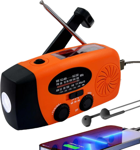 5000mAh Weather Emergency Radio, Portable Solar AM/FM/NOAA Hand Crank Radio, Cell Phone Charger with SOS, 1W LED Flashlight, Headphone Jack, Power...