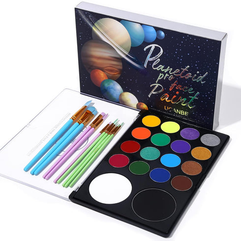 UCANBE Face Paint Kit + 10pcs Paint Brush Water Activated Body Paint SFX Makeup Palette for Cosplay Halloween Black White Face Painting Kits for A...