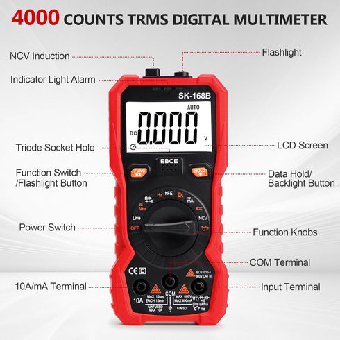 Digital Multimeter Tester, TRMS 4000 Counts Volt Meter Auto-Ranging Fast Tester, Measures Voltage Current Resistance Diodes Continuity Capacitance...