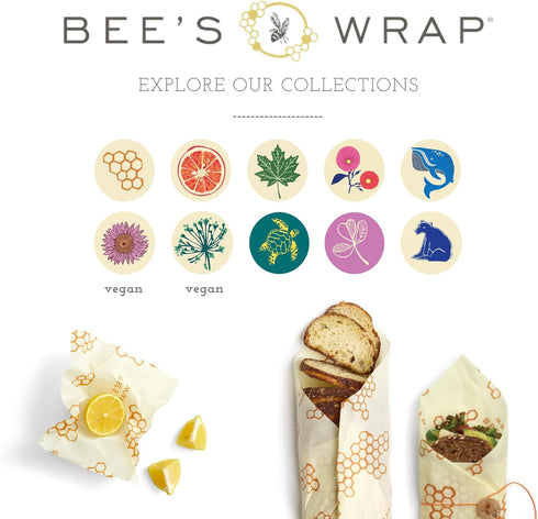 Bee's Wrap Vegan Beeswax Wraps for Food - Vegan Meadow Magic Sandwich Wrap - Made in USA Reusable Bread Bags - Organic & Eco-Friendly Alternative ...