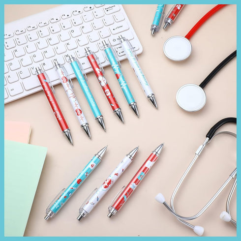 Nurse Ballpoint Pens Set 6 Designs Cute Nurse Pens 1.0 mm Black Ink Rotating Message Ballpoint Pens Funny Appreciation Gift Pens for Nurse Week Me...