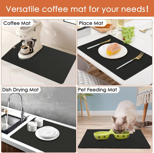 Coffee Mat for Countertop, 24x16" Super Absorbent Large Bar Mat - Quick Dry Black Dish Drying Mat for Kitchen Counter, Easy Clean Coffee Accessori...