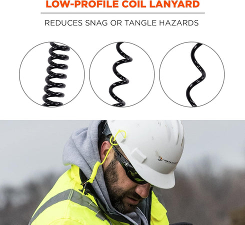 Coiled Lanyard with Buckle End, No Snag Design, Easily Attaches to Hard Hat, Tools, or Small Valuables, Weight Capacity 2lbs, Ergodyne Squids 3157...
