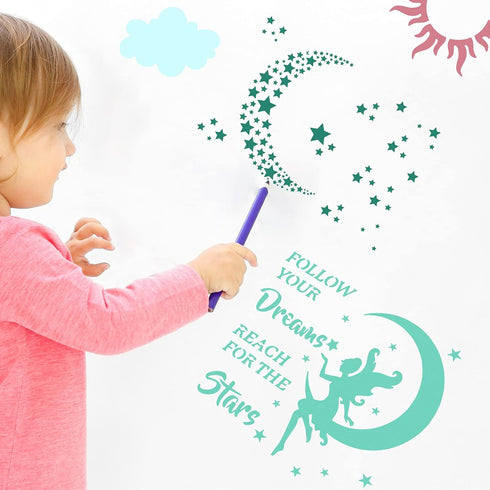 12 Pieces Moon and Star Stencil Clouds Stencil Reusable Star Template Planet Plastic Stencil Template Star for Painting on Wood Wall Notebook Card...