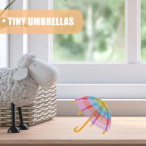 TEHAUX Mini Doll Umbrella, Miniature Umbrella Metal Wire Tiny Umbrellas Travel Umbrella Decorations Scene Decor Sunny Rainy Umbrella Birthday for ...