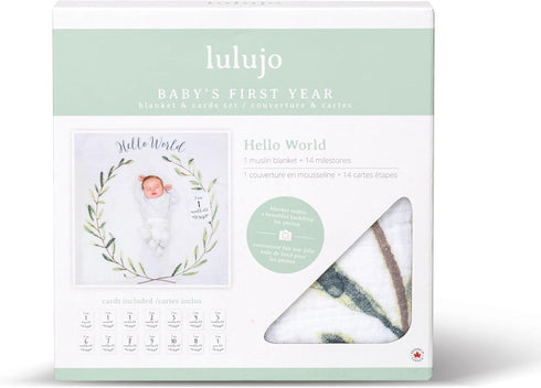 lulujo Baby’s First Year Milestone Blanket and Card Set | 40in x 40in (Hello World)...
