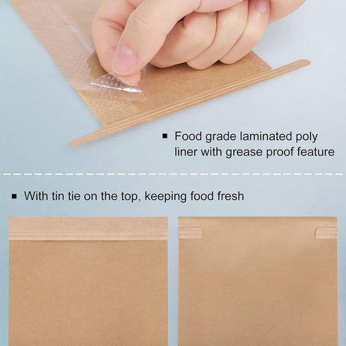 Eupako 4.5x2.36x9.6" Bakery Bags with Window 50 PCS Brown Tin Tie Tab Lock Bags Kraft Paper Bags for Cookies, Coffee, Included 50 PCS Handmade Sti...