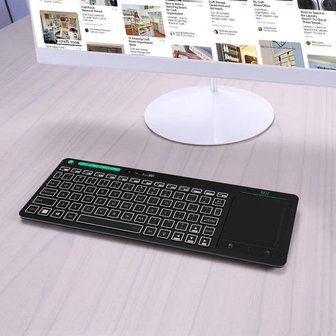Rii K18 Plus Wireless 3-LED Color Backlit Multimedia Keyboard with Multi-Touch Big Size Trackpad,Rechargable Keyboard for Android TV Box,PC,Smart ...